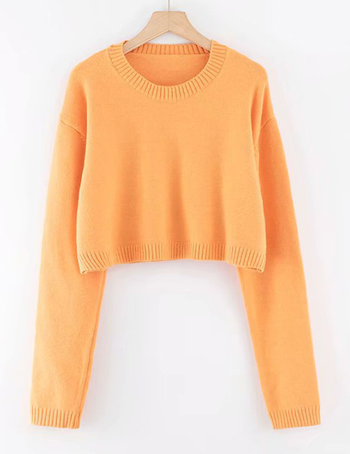 Fashion Orange Round Neck Short Sweater