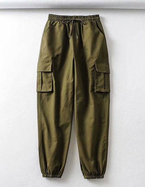 Fashion Army Green Pocket Toe Buckle Overalls