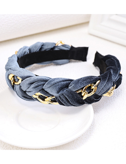 Fashion Gray Blue Gold Velvet Metal Chain Twist Braid Wide-brimmed Headband