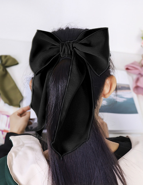 Fashion Black Chiffon Bow Streamer Hair Ring