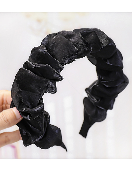 Fashion Black Bright Silk Folds Solid Color Headband