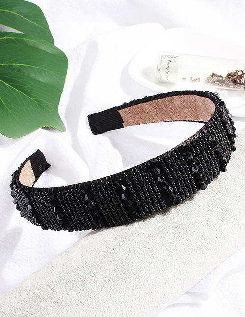 Fashion Full Black Beaded Crystal Wide-necked Rice Beads Headband