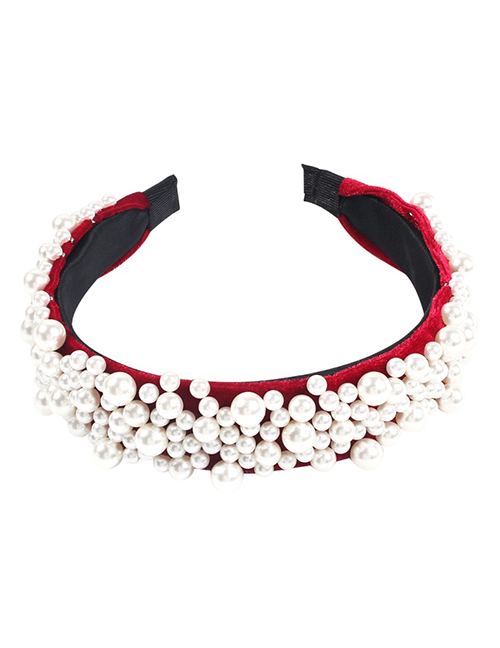 Fashion Red Velvet Fabric Nail Pearl Headband