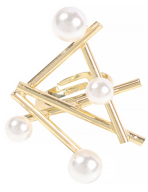 Fashion Gold Alloy Irregular Geometric Pearl Adjustable Ring