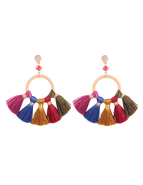 Fashion Color Alloy Ring Tassel Earrings