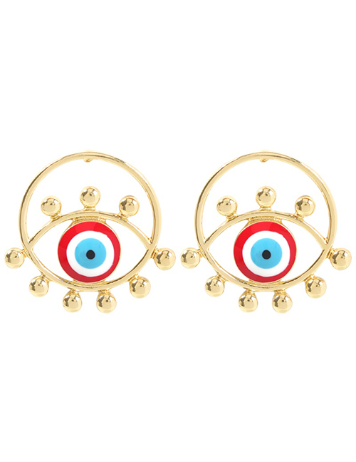 Fashion Red Alloy Openwork Round Eye Earrings