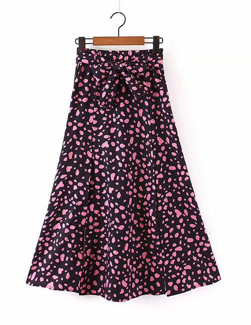 Fashion Black Floral Print Bow Tie Split Skirt