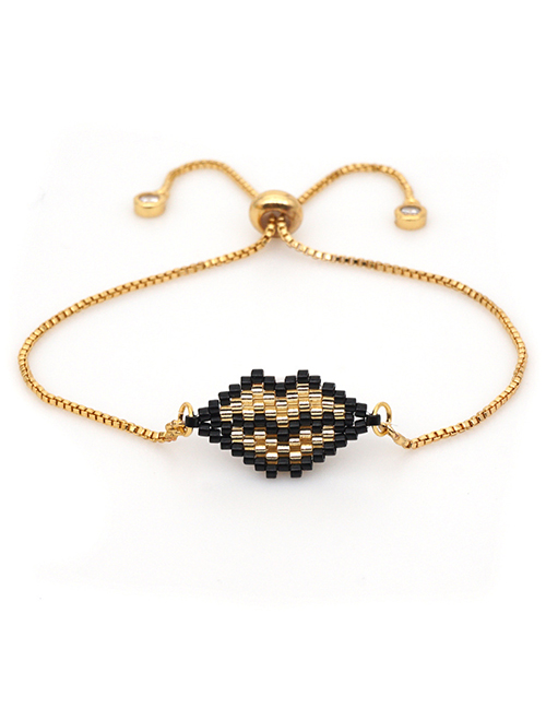 Fashion Yellow + Gold Chain Rice Beads Woven Lip Bracelet