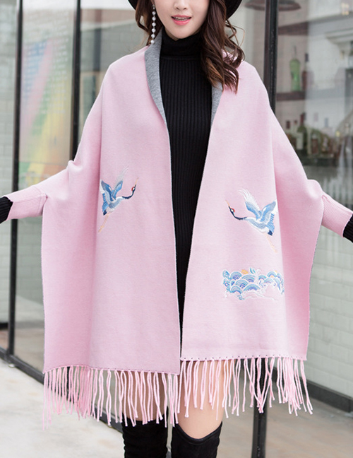 Fashion Pink Cashmere Double Sided Can Be Worn With Sleeve Tassel Cloak Cloak