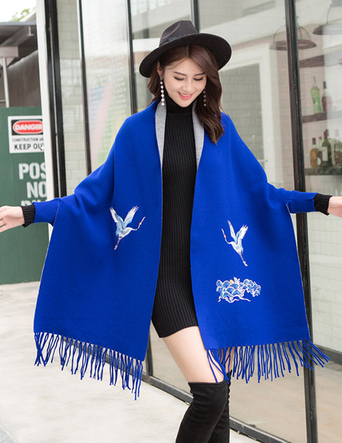 Fashion Sapphire Cashmere Double Sided Can Be Worn With Sleeve Tassel Cloak Cloak