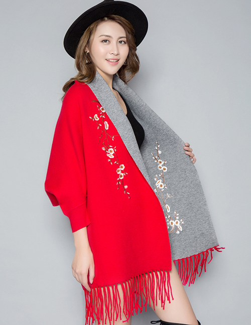 Fashion Red Cashmere Shawl Cloak Coat