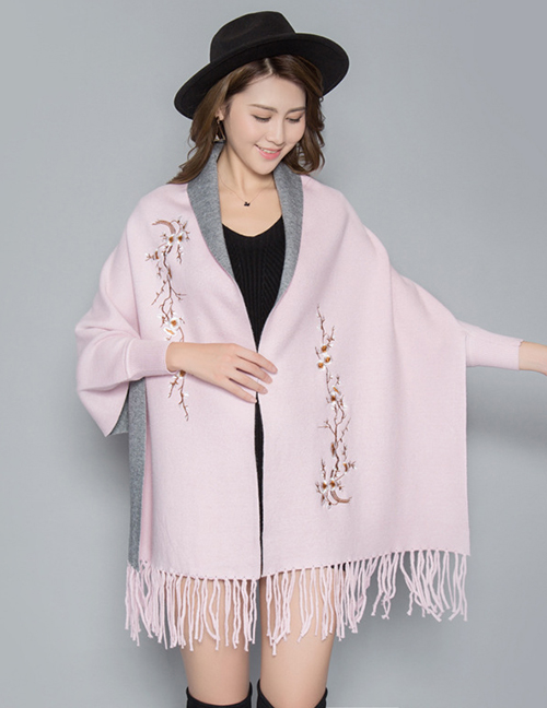 Fashion Pink Cashmere Shawl Cloak Coat