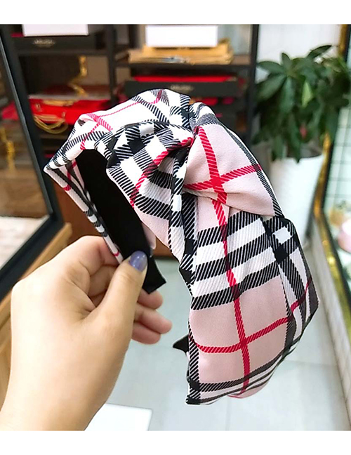 Fashion Pink Plaid Knotted Headband Plaid Knotted Fabric Bow Hairpin Wide-brimmed Headband