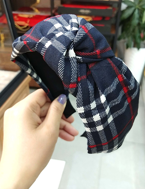 Fashion Black Plaid Knotted Headband Plaid Knotted Fabric Bow Hairpin Wide-brimmed Headband