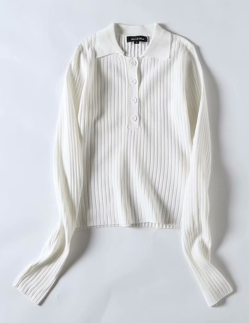 Fashion White Lapel Knit Sweater