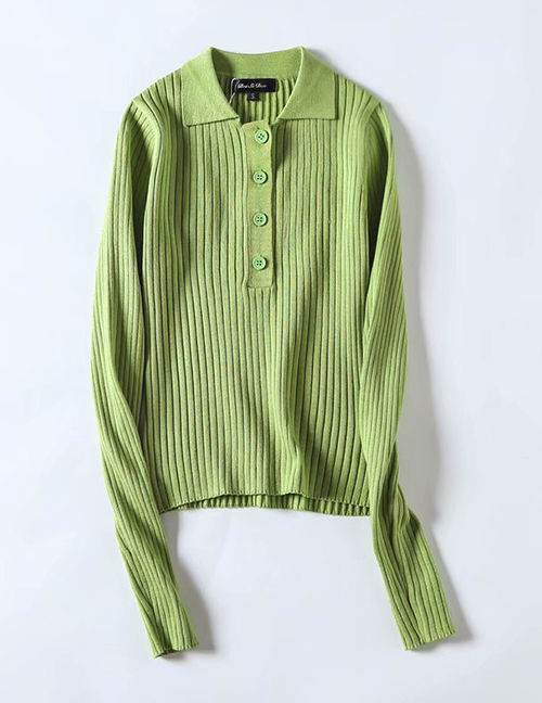 Fashion Green Lapel Knit Sweater