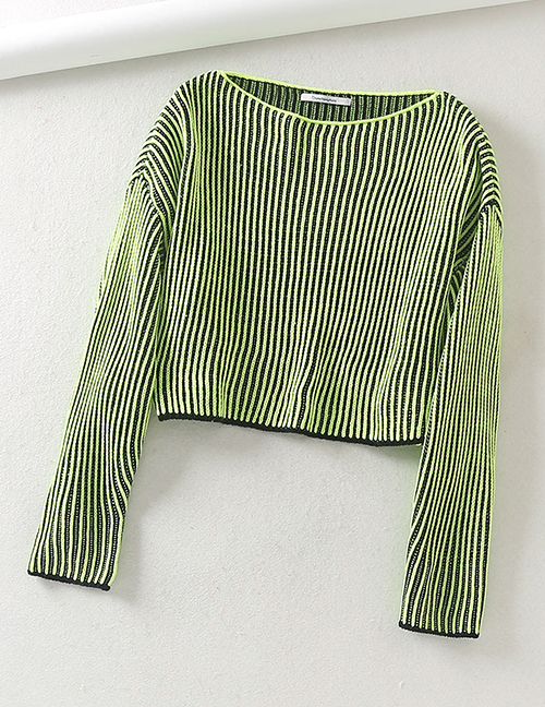 Fashion Fluorescent Green One-neck Striped Knit Sweater