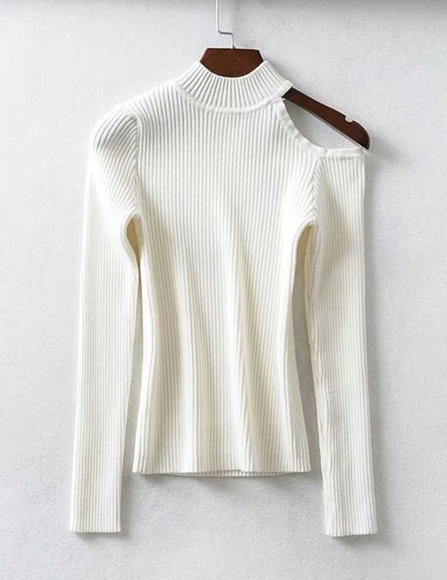 Fashion White Single Shoulder Sweater Sweater