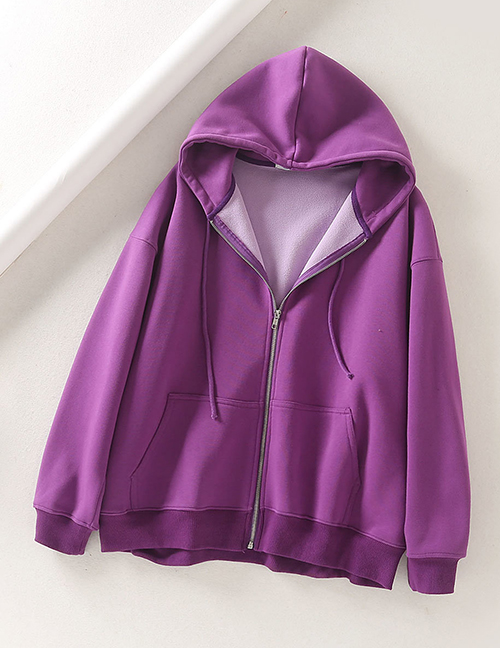 Fashion Purple Plus Zip Hooded Sweatshirt