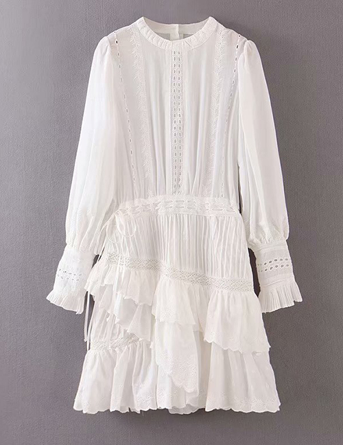 Fashion White Lace Openwork Stitching Fishtail Dress