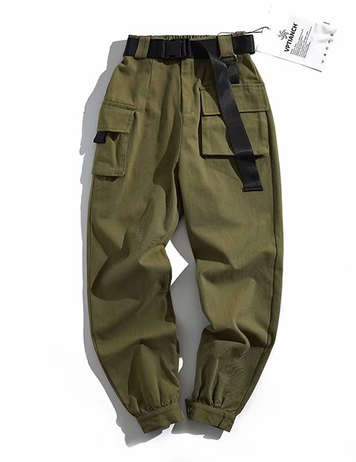 Fashion Army Green Front Three-dimensional Pocket Straight Pants