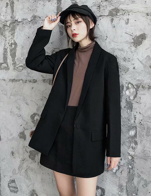 Fashion Black Front Button Pocket And Cotton Suit