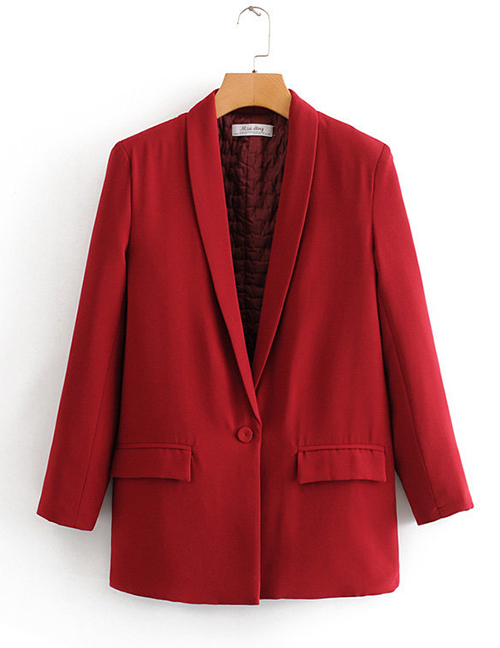 Fashion Red Front Button Pocket And Cotton Suit