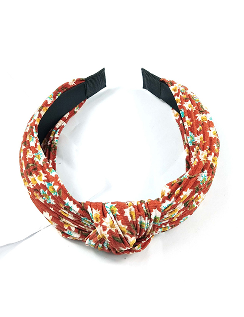 Fashion Orange Red Floral Pleats Knotted Wide-brimmed Pleated Knotted Fabric Small Floral Headband