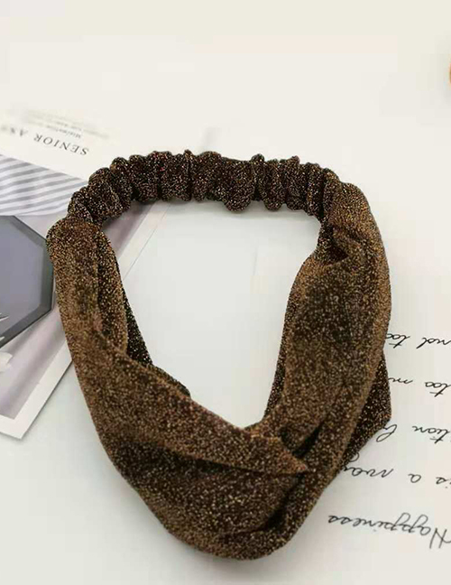 Fashion Brown Shiny Cross Hair Band Wide-brimmed Fabric Knotted Headband