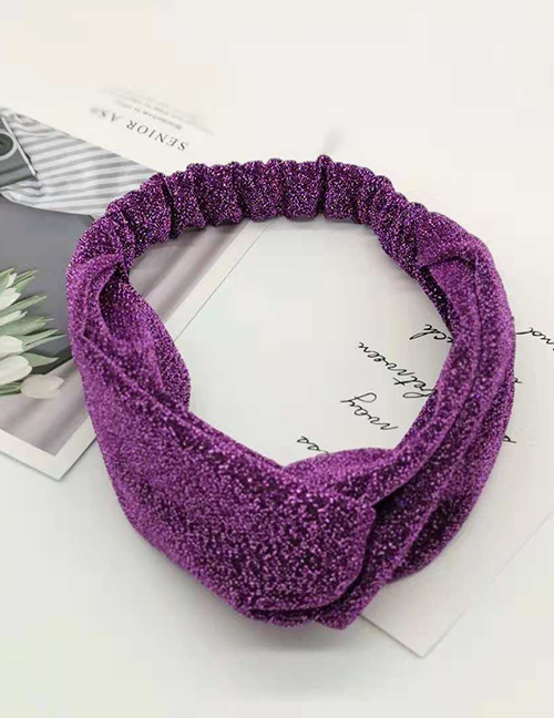 Fashion Purple Sparkling Cross Hair Band Wide-brimmed Fabric Knotted Headband