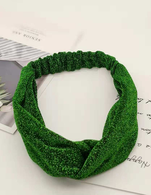 Fashion Dark Green Sparkling Cross Hair Band Wide-brimmed Fabric Knotted Headband