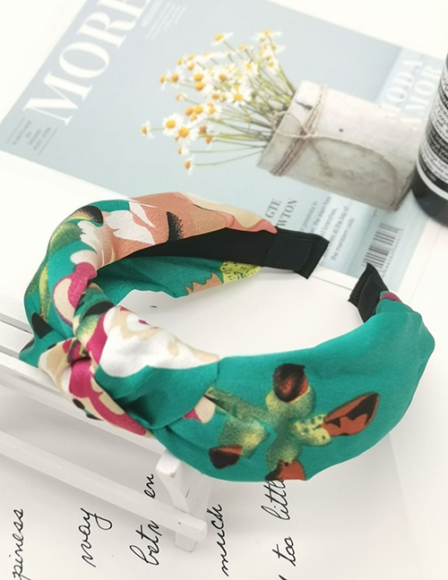 Fashion Green Headband Fabric Printed Wide-brimmed Cross Bow Headband