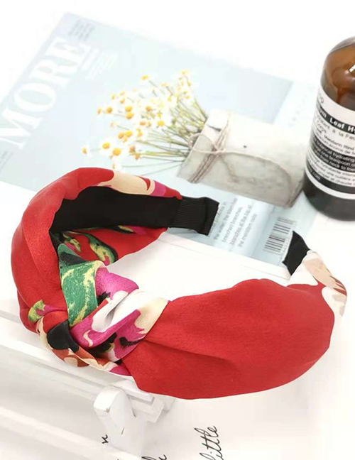 Fashion Wine Red Headband Fabric Printed Wide-brimmed Cross Bow Headband