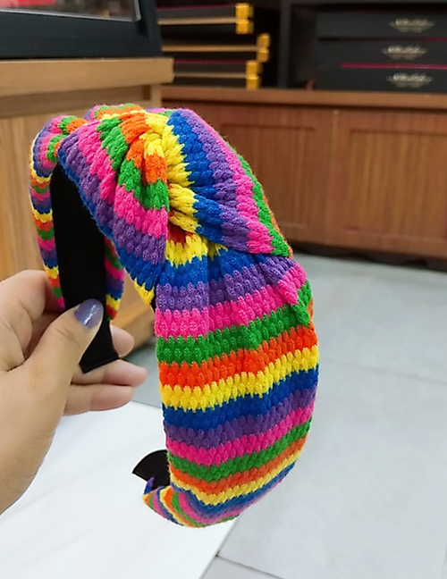 Fashion 1# Color Strip Knotted Headband Striped Knit Wide-brimmed Yarn Knotted Headband