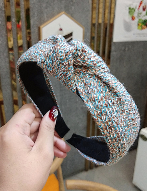 Fashion Light Blue Yarn-dyed Yarn Knotted Headband Knitting Knotted Knit Headband