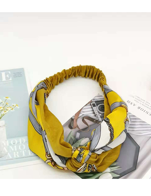Fashion Yellow Two-tone Braided Hair Band Chain Pattern Wide Woven Color Matching Headband