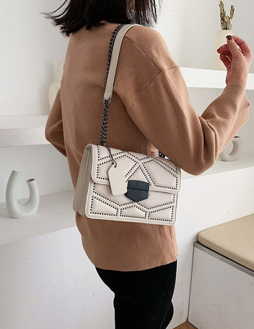 Fashion Creamy-white Rivet Chain Crossbody Shoulder Bag