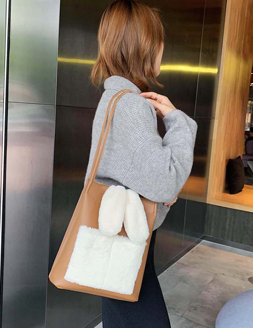 Fashion Brown Plush Contrast Shoulder Crossbody Bag