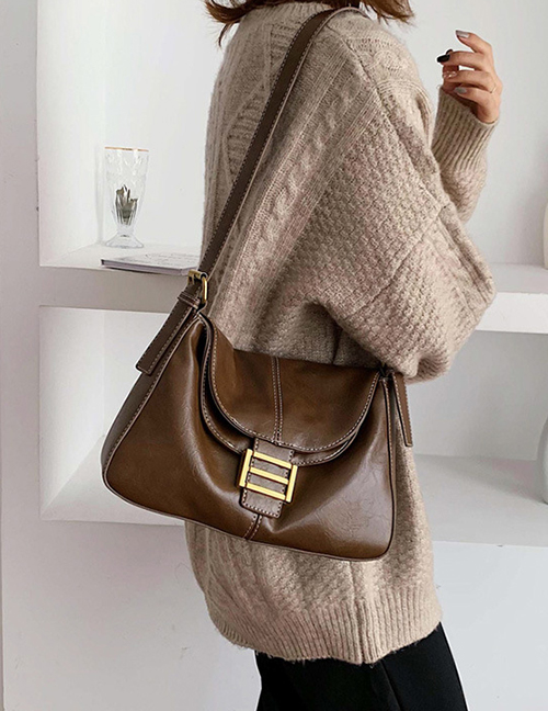 Fashion Brown Embroidered Thread Lock Single Shoulder Messenger Bag
