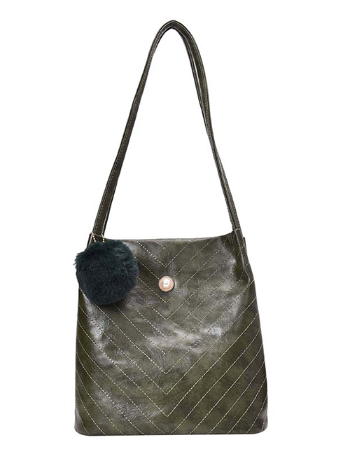 Fashion Green Embroidered Wool Ball Shoulder Messenger Bag