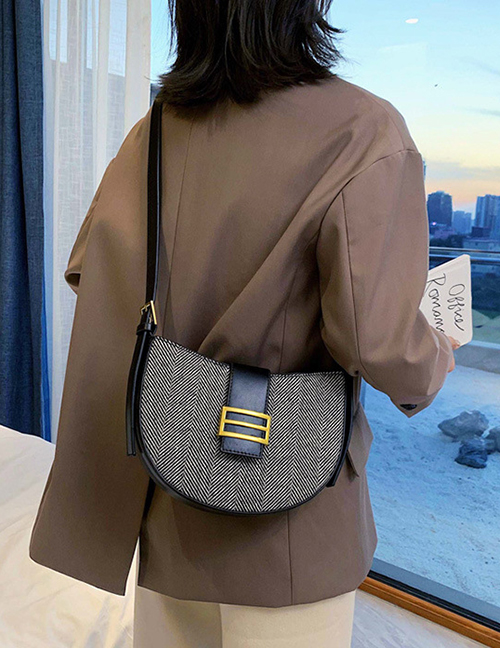 Fashion Black Wide Shoulder Strap Contrast Shoulder Crossbody Bag