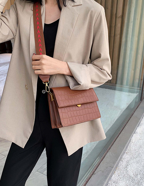 Fashion Caramel Colour Stone Pattern Wide Shoulder Strap Shoulder Messenger Bag