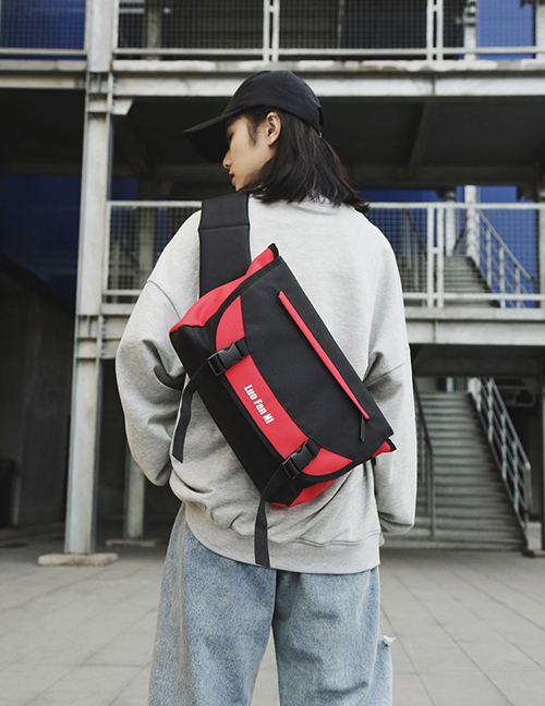 Fashion Red Contrast Stitching Shoulder Messenger Bag