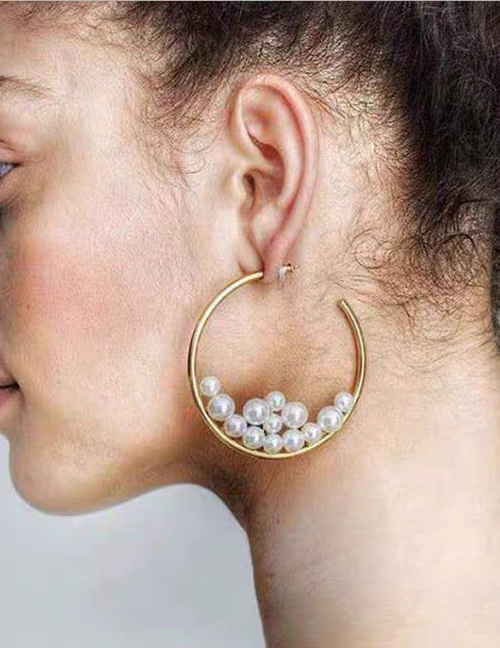 Fashion Gold ( Silver Needle) Pearl Open C-shaped Earrings