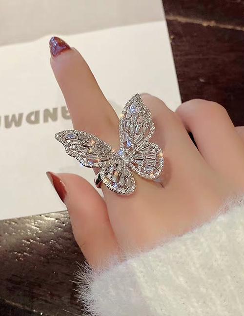 Fashion White Zircon Butterfly Open Ring