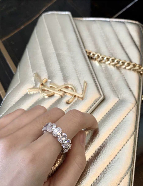 Fashion Elliptical Silver Full Diamond Zircon Ring