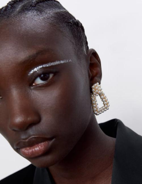 Fashion Gold Alloy Pearl Geometry Earrings