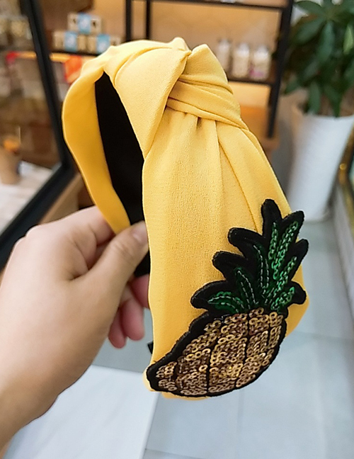 Fashion Yellow Wide-brimmed Fruit Fabric Knotted Hairpin Sequin Headband