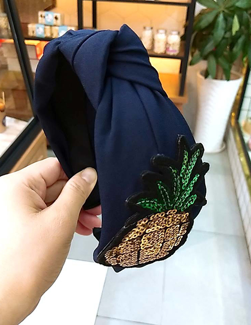 Fashion Navy Wide-brimmed Fruit Fabric Knotted Hairpin Sequin Headband
