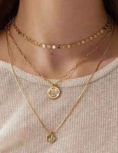 Fashion Gold Multilayer Wafer Love Alloy Necklace